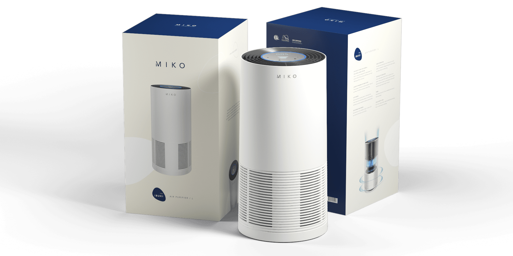 Miko Ibuki L Air Purifier for Home Large Room, 1600 Sqft, Air Cleaner for Smoke Dander Hair Smell Dust, H13 True HEPA Filter
