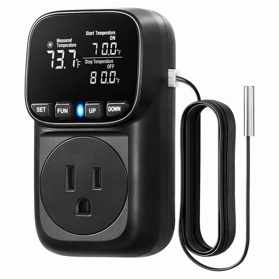 Digital Temperature Controller, 15A/1800W Thermostat Outlet Plug, VA Display Heating Cooling Control Timer US Plug