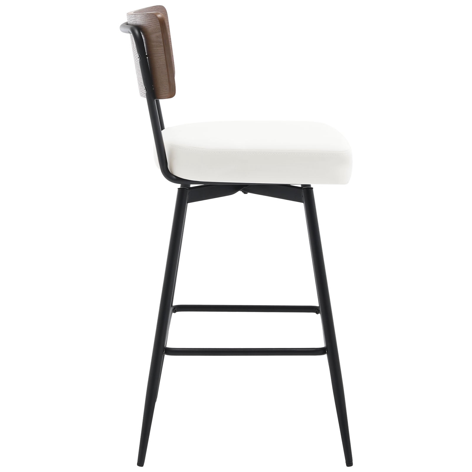 ANMINY Swivel Bar Stools Set of 3, 26" Seat Height, Upholstered Faux Leather Counter Barstools with Wood Backs and Metal Legs, Counter Height Bar Stool for Kitchen Island