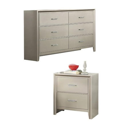 2 Piece 6 Drawer Dresser And 2 Drawer Nightstand Set In Silver