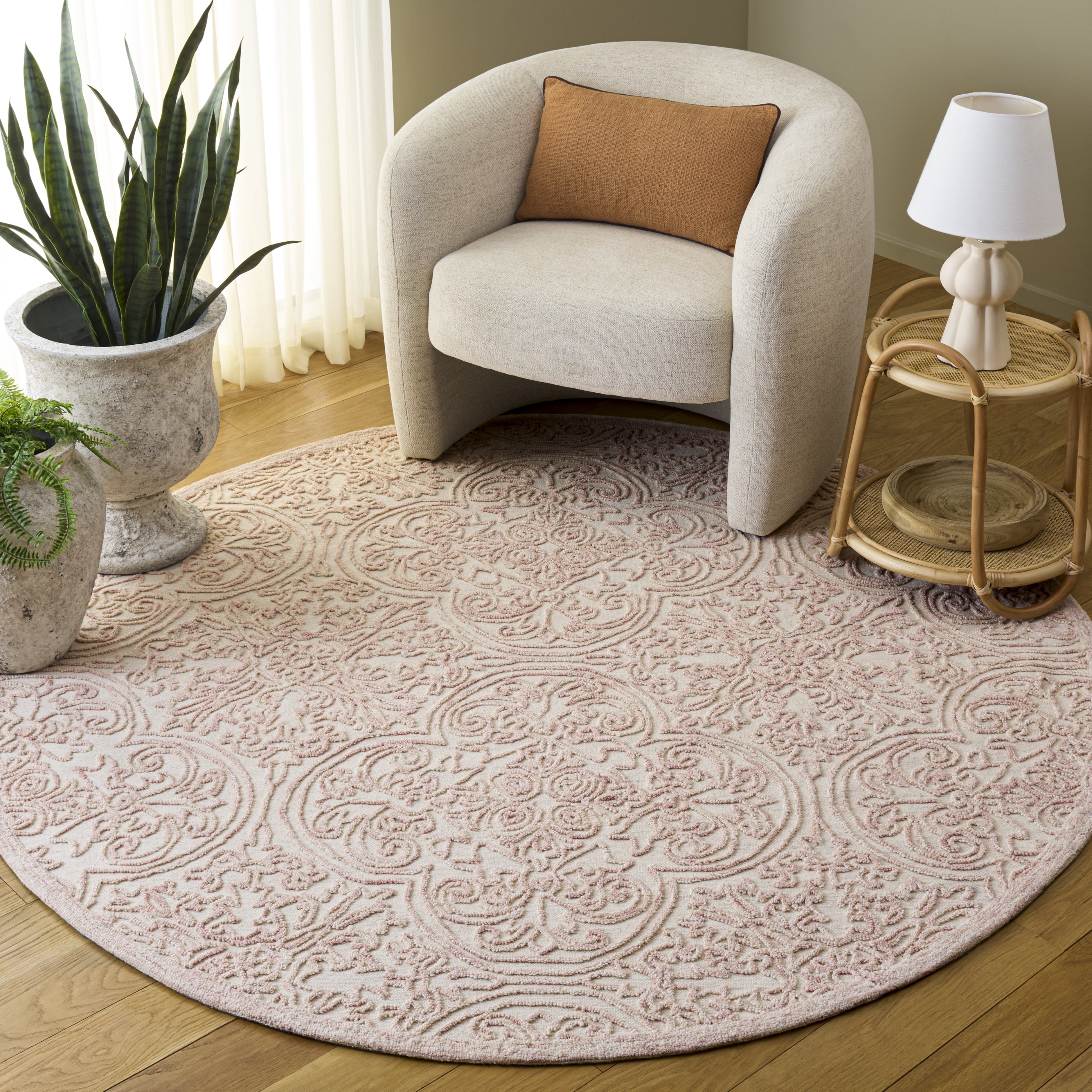 Safavieh Trace Burton Geometric Area Rug, Ivory/Pink, 4' x 4' Round