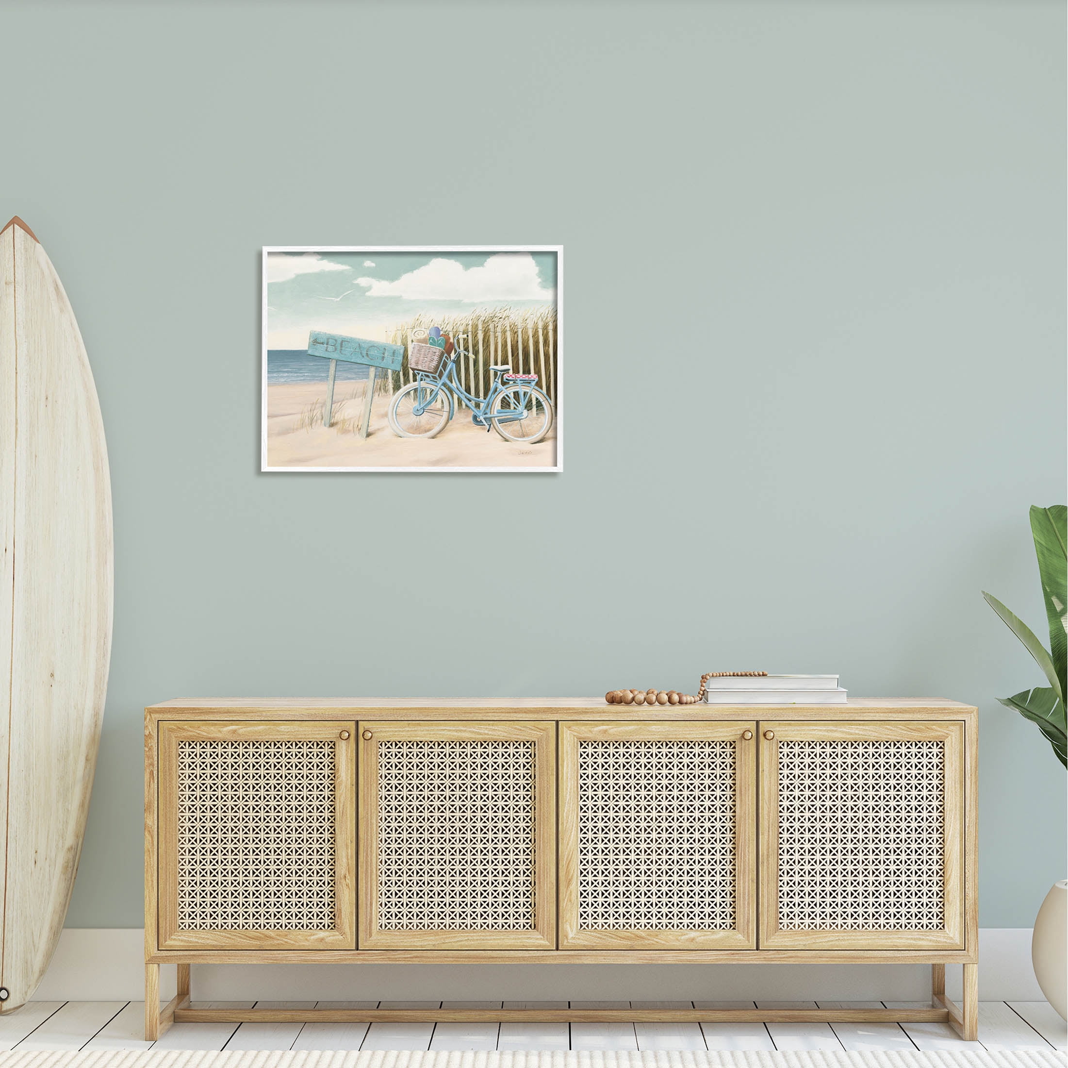 Stupell Industries Beach Cruiser Blue Bicycle Boast Graphic Art White Framed Art Print Wall Art, Design by James Wiens