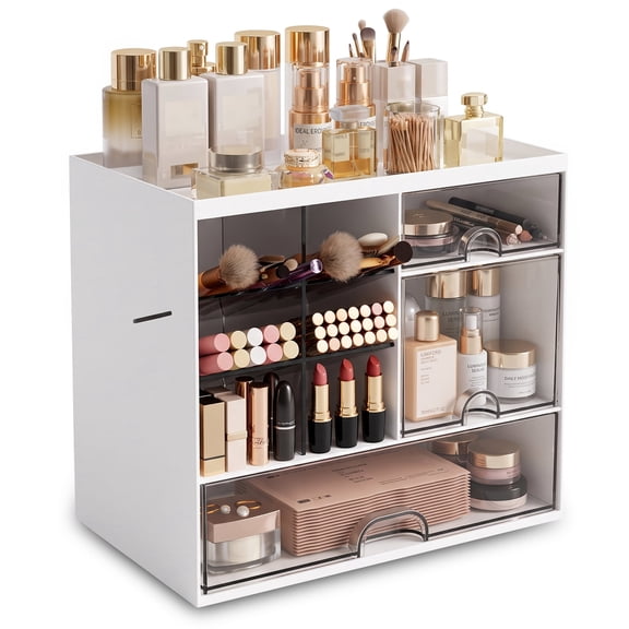 Sunfenle Skincare Organizer Multifunctional Plastic Skincare Display Case with Drawers Multiple Compartments for Vanity Table Bathroom