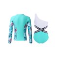 thumbnail image 2 of TiaoBug Kids Girls Print Swimsuit Rash Guard Set Long Sleeve Tops with One Shoulder Bodysuit Swimwear Surfing Bathing Suit Beachwear Zipper Lake Green 14, 2 of 7