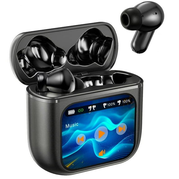 QUETTIO Wireless Earbuds Bluetooth 5.4 Headphones with LED Touch Screen 60H Playtime Deep Bass Stereo Ear Buds with Mic IPX7 Waterproof in Ear Earphones for Pad Tablet Laptop Android/iOS Phones