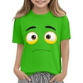 thumbnail image 5 of Blusas y camisas de manga corta con cuello redondo para niños y niñas, color liso, con estampado de expresión linda, manga corta, holgadas y cómodas, blusa para niña, 5 of 5