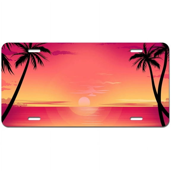 Beach Sunset with Palm Trees Novelty Metal Vanity License Tag Plate