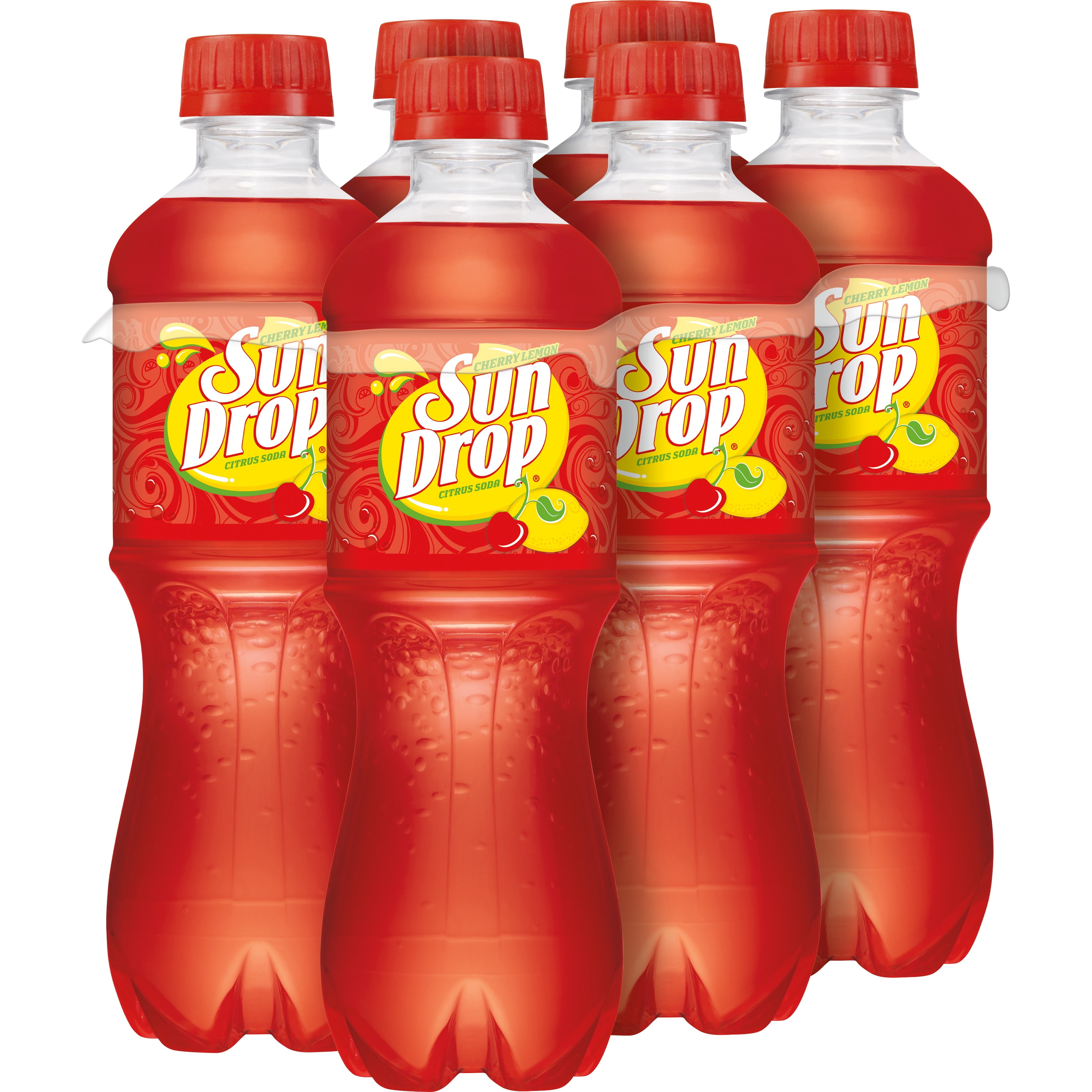 Sun Drop Cherry Lemon Citrus Soda Pop, 16.9 fl oz, 6 Pack Bottles