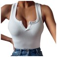 thumbnail image 4 of Tank Tops for Women Solid Color Ribbed Slim Fit Halter Neck Backless Knit Blouse White Basic Cami Shirts XL, 4 of 5
