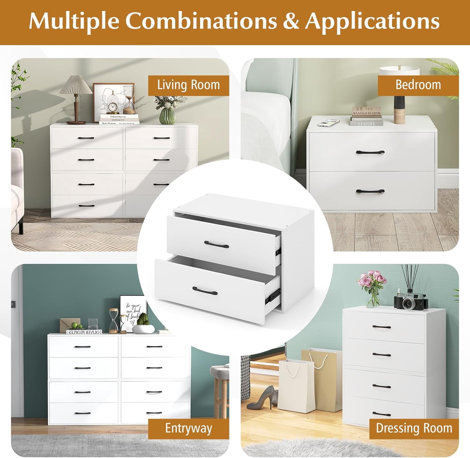 short 2 drawer dresser furtble 2 Drawer Dresser, Small Dressers for Closet, Wood Storage Cabinet for Hallway Bedroom Entryway, Nightstand Sofa Beside Table Drawer Chest, 23.6 in, White : Home & Kitchen