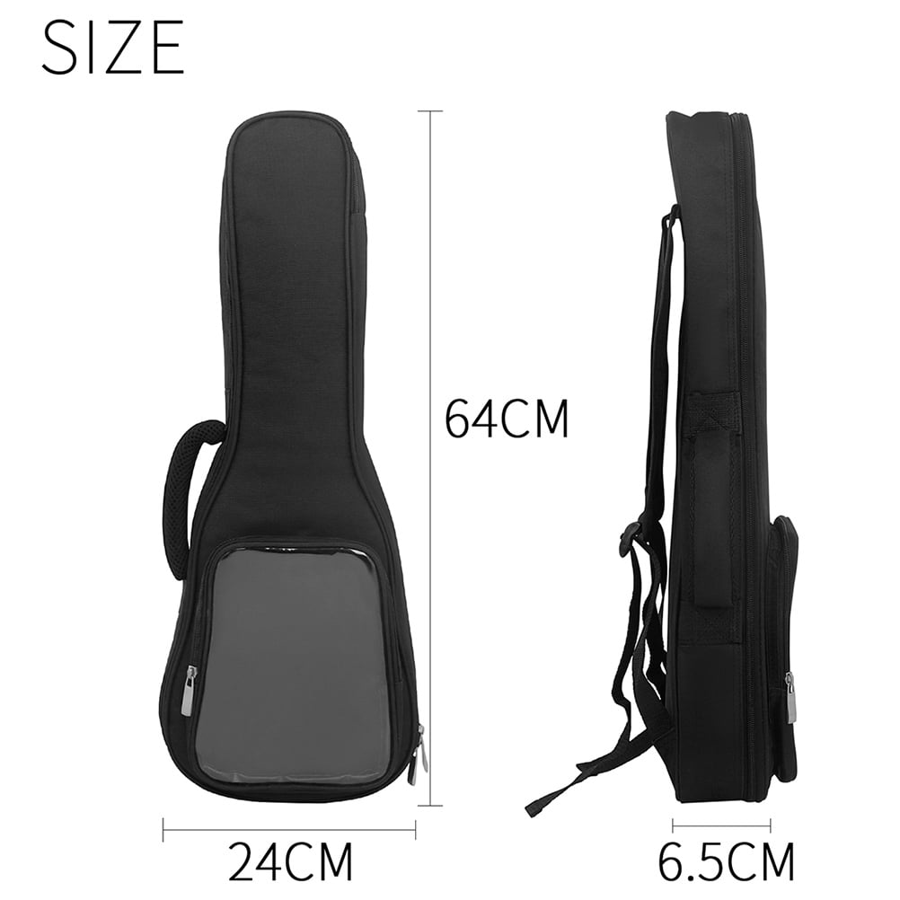 WRISTBIQUE Black Ukulele Carrying Case Padded and Splashproof Storage Bag with Clear Accessory Pocket for Travel