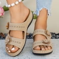 thumbnail image 4 of Hurxie Wedge Sandals for Women Dressy: Comfortable Walking Summer Low Platform Ankle Strap Open Toe Casual Dressy Women Flat Sandal Beige 9.5, 4 of 7