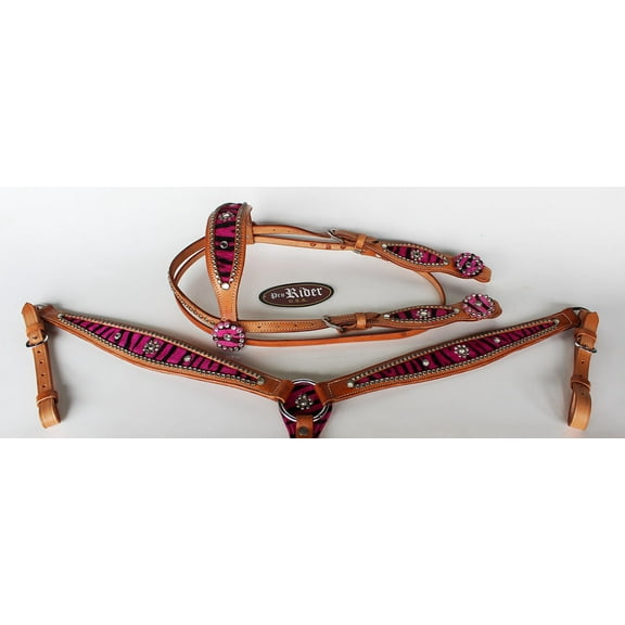 Horse Western Riding Leather Bridle Headstall Breast Collar Tack Pink 76101