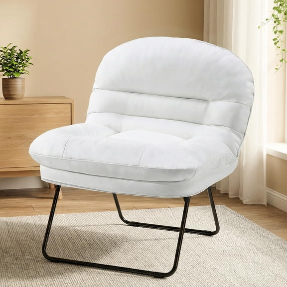 New White pu Leather White Leather Saucer Chair, Foldable Lounge Seat