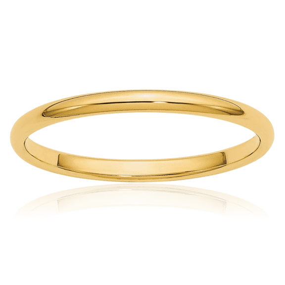 10K Solid Yellow Gold 2mm Half Round Plain Classic Wedding Band Ring
