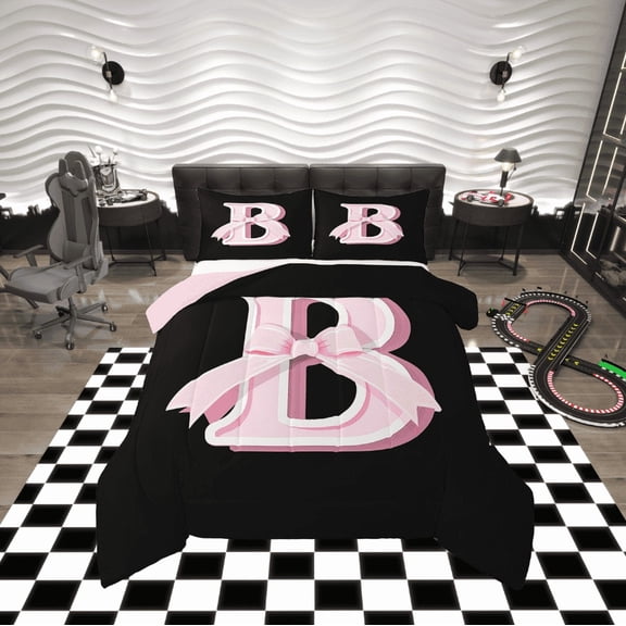 Erosebridal Initial B Letter Bedding Twin Comforter Set, Princess Bow Down Comforter, Pink Monogrammed Reversible Comforters & Duvets, Microfiber Room Decor, 2-Piece