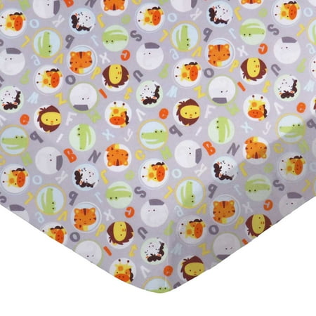 SheetWorld Fitted 100% Cotton Flannel Play Yard Sheet Fits BabyBjorn Travel Crib Light 24 x 42, ABC Animals Gray