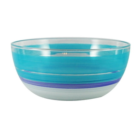 Turquoise, White and Purple Retro Stripes Hand Painted Glass Serving Bowl 11