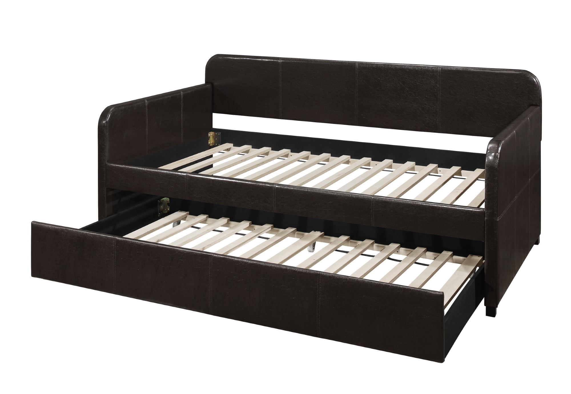 Home Design Tiara Twin Daybed with Upholstered Frame and Pull-Out Trundle, Casual Design for Bedroom and Guestroom, Dark Brown