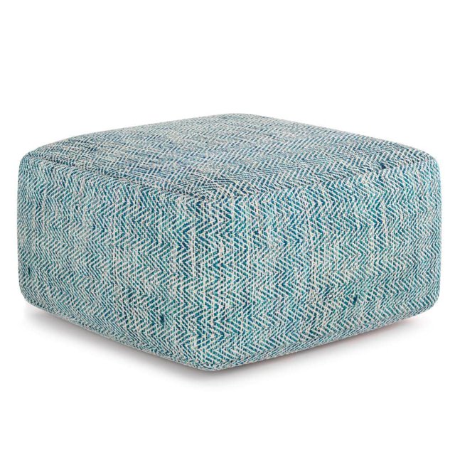 SIMPLIHOME Nate Pouf Carré, Repose-Pieds, Rembourré en Coton Tissé à la Main à Motif Mélange Sarcelle, pour le Salon, la Chambre et la Chambre d'Enfants, Transitionnel, Boho