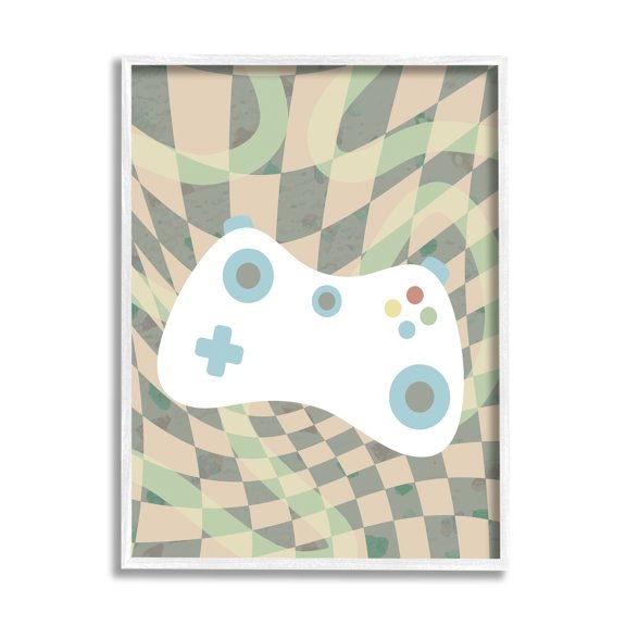 Stupell Industries Checkered Game Controller Beauty & Fashion Painting White Framed Art Print Wall Art, 11 x 14