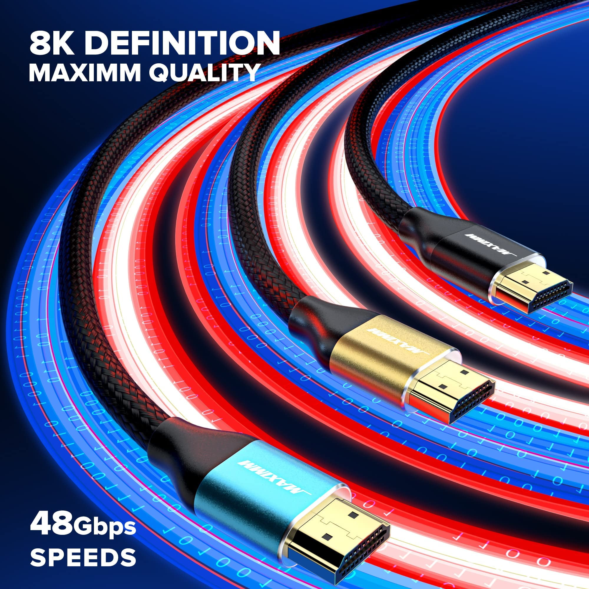 HDMI Cable 8k (Maximm Cable?s New Upgraded Design) HDMI 2.1, 6ft, Certified 48Gbps, 8K@60Hz 18Gbps 4K@120Hz Ultra High-Speed Gaming HDMI Cable, 8k/4k Cable, 5 Pack, UL-Listed