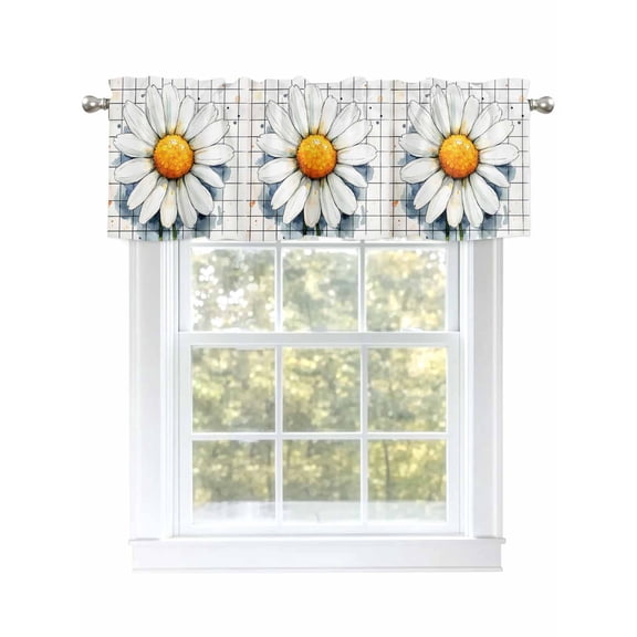 Valance Curtain White Daisy Kitchen Curtain for Window Retro Art Rod Pocket Curtain Valance Window Treatment for Kitchen Bathroom Dining Room 1 Panel 54x18inch