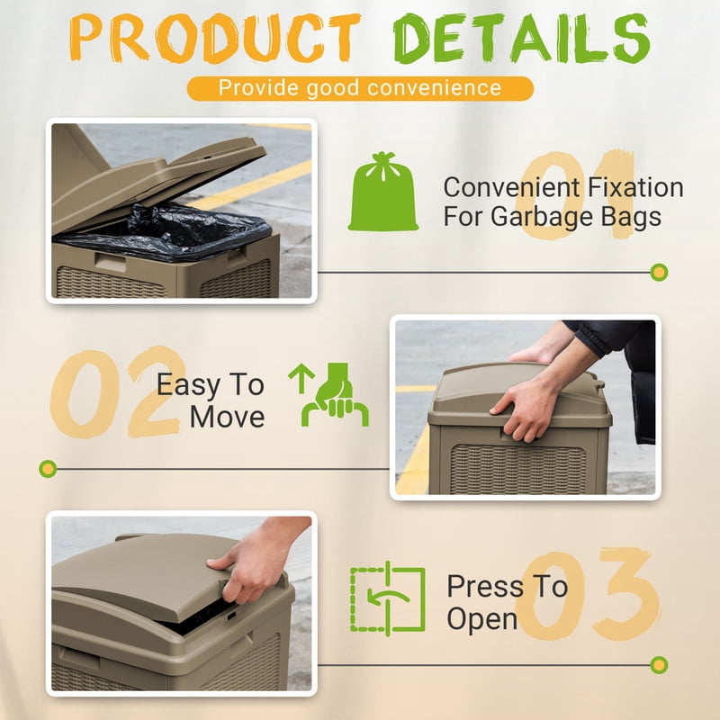 Devoko 2 PCS  All-Weather use Trashbin with Lid, Patio Resin Hideaway Trash Can with Waterproof for Backyard
