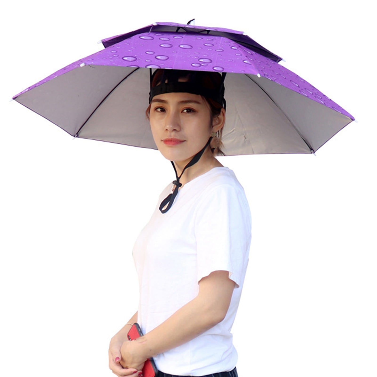 Mdesiwst 1 Set Umbrella Hat Hands Free Folding Anti UV Rainproof Double-Layer Sun Rainy Day Fishing Tea Picking Umbrella Hat Outdoor Supply