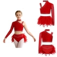 thumbnail image 3 of iiniim Girls Dance Outfits 2-Piece Rhinestones Crop Top and Ruffles Feather Skirt Set Dancewear Red 16, 3 of 7