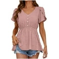 thumbnail image 2 of Njoeus Womens V Neck Flare T Shirt Casual Short Sleeve A Line Pleated Tunic Tops Cute Blouses, 2 of 7