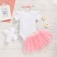 thumbnail image 3 of ZEHJUHAN Baby Girl's Birthday Tutu Set: Letter Print Short Sleeve Romper + Fluffy Skirt + Headband + Leggings, 4-Piece Outfit Pink3，9-12M, 3 of 11