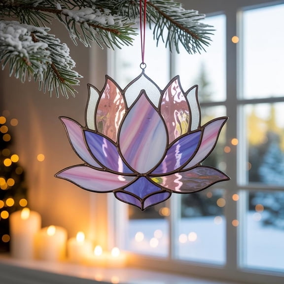 Purple Lotus Acrylic Suncatcher, Stained Glass Style Lotus Flower Ornament, Floral Window Decor, Meditation Sun Catcher, Yoga Room Hanging