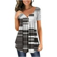 thumbnail image 1 of DPTALR Women V- Neck Gradient Printed Tunic Tops Buttons Short Sleeve T-shirt, 1 of 6