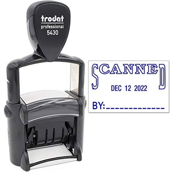 Trodat 5430 Professional Self-Inking Date Stamp with Scanned - Blue Ink