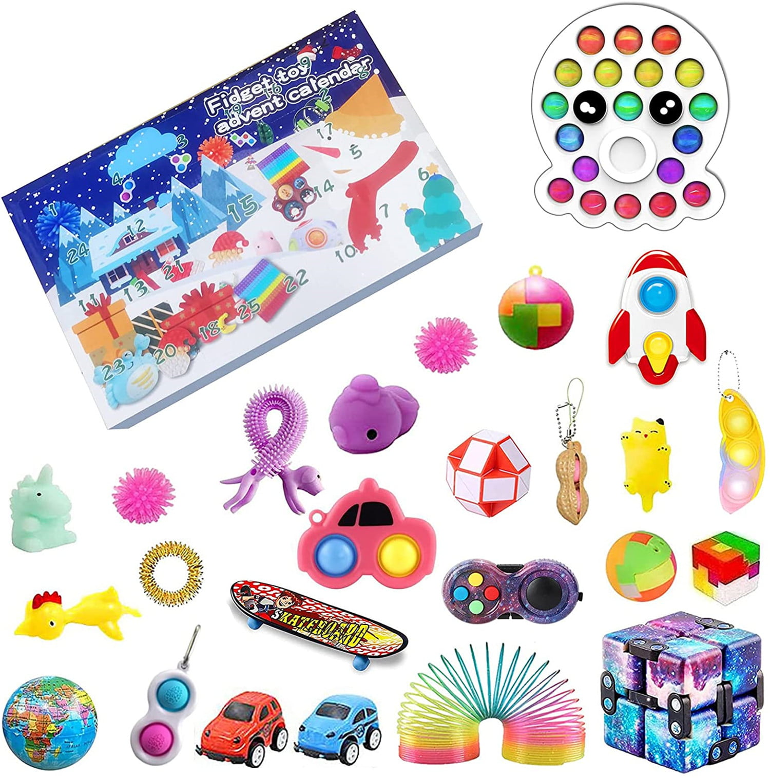 CEWQ Advent Calendar 2021 Fidget Robot Push Bubble Pop Figetget Toys Decompression Anxiety Relief Fidget Toy