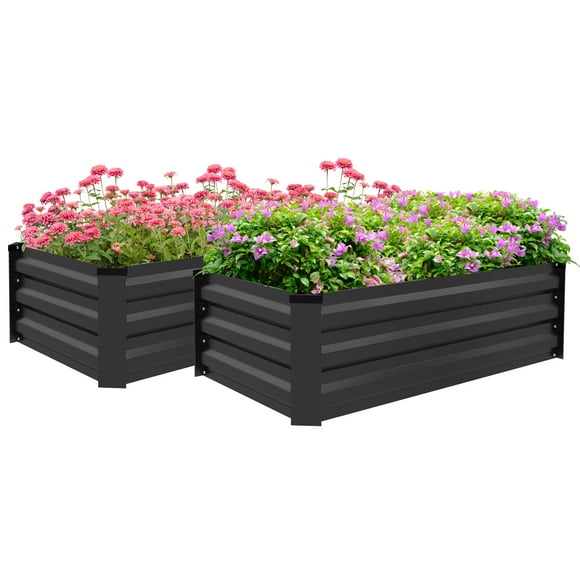 Outsunny Set of 2 Raised Garden Beds, Galvanized Planter Box, Grey