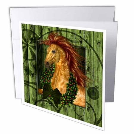 Pottery Barn Wreaths - 3dRose Western Christmas Horse with Wreath and Barn Wood , Greeting Cards, 6 x 6 inches, set of 6