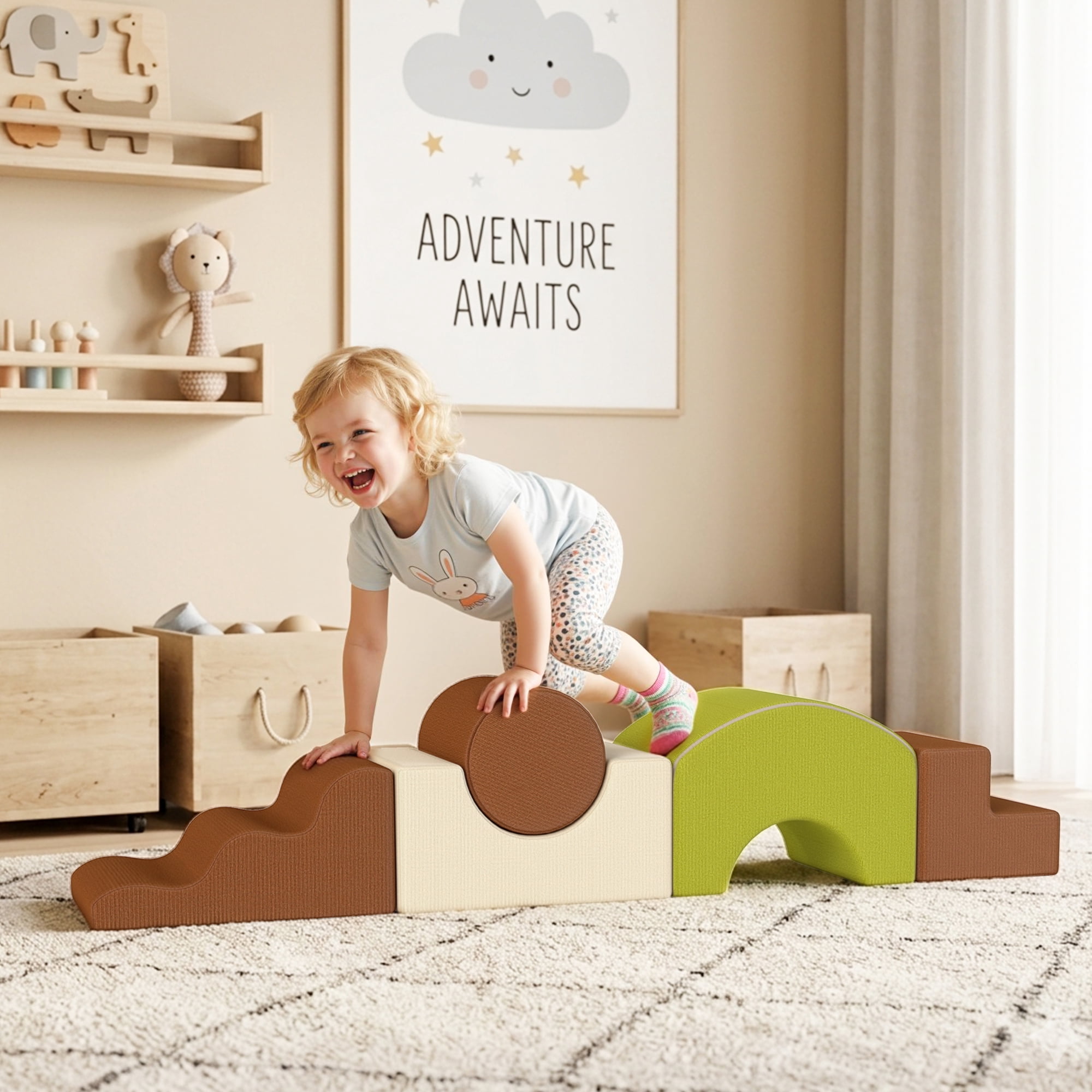 Qaba Toddlers Climbing Toys, 5-Piece Foam Climbing Blocks with Non-Slip Bottom, Removable Washable Cover for Crawling or Building, Playroom, Nursery