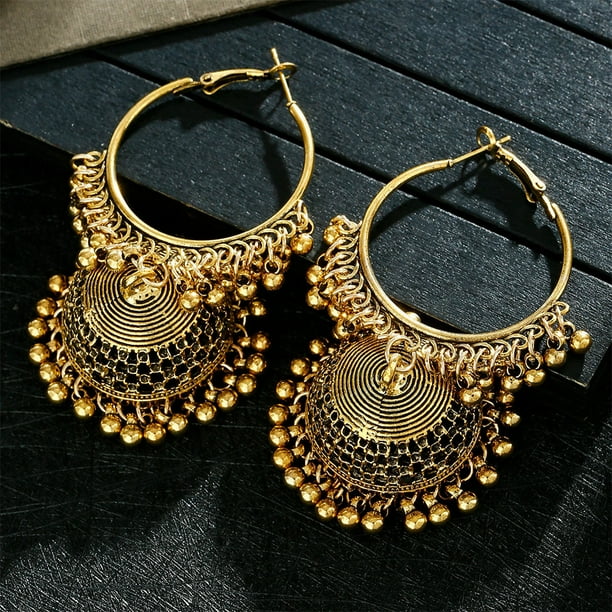 Gold round jhumka earrings best sale