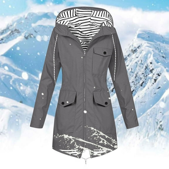 OKSALE Waterproof Rain Jacket for Women Trendy Long Raincoat with Button Pockets Hooded Windbreaker Full Zip Jackets Open Front Coats Outdoor Outerwear for Cycling Hiking 2025 Fasion