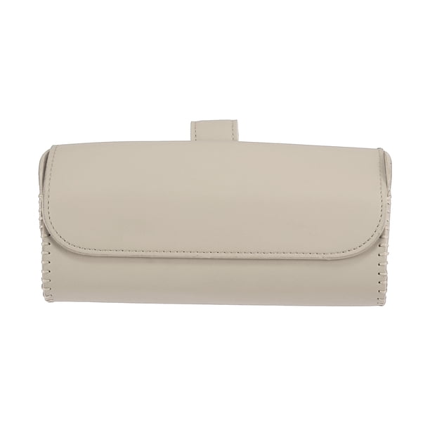 Beige PU Leather Sunglasses Holders Clip Storage Glasses Case for Car Sun Visor