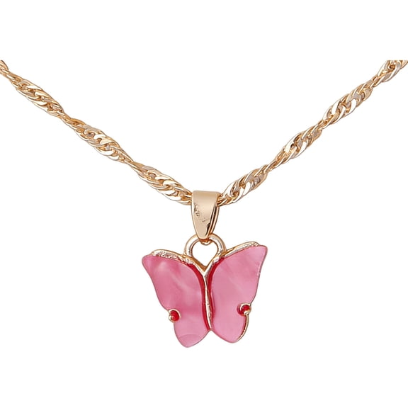 Vadktai Colorful Acrylic Butterfly Pendant Necklace, Adjustable Retro Card Clavicle Chain, Necklace for Women Friend Friendship Party Jewelry Gift