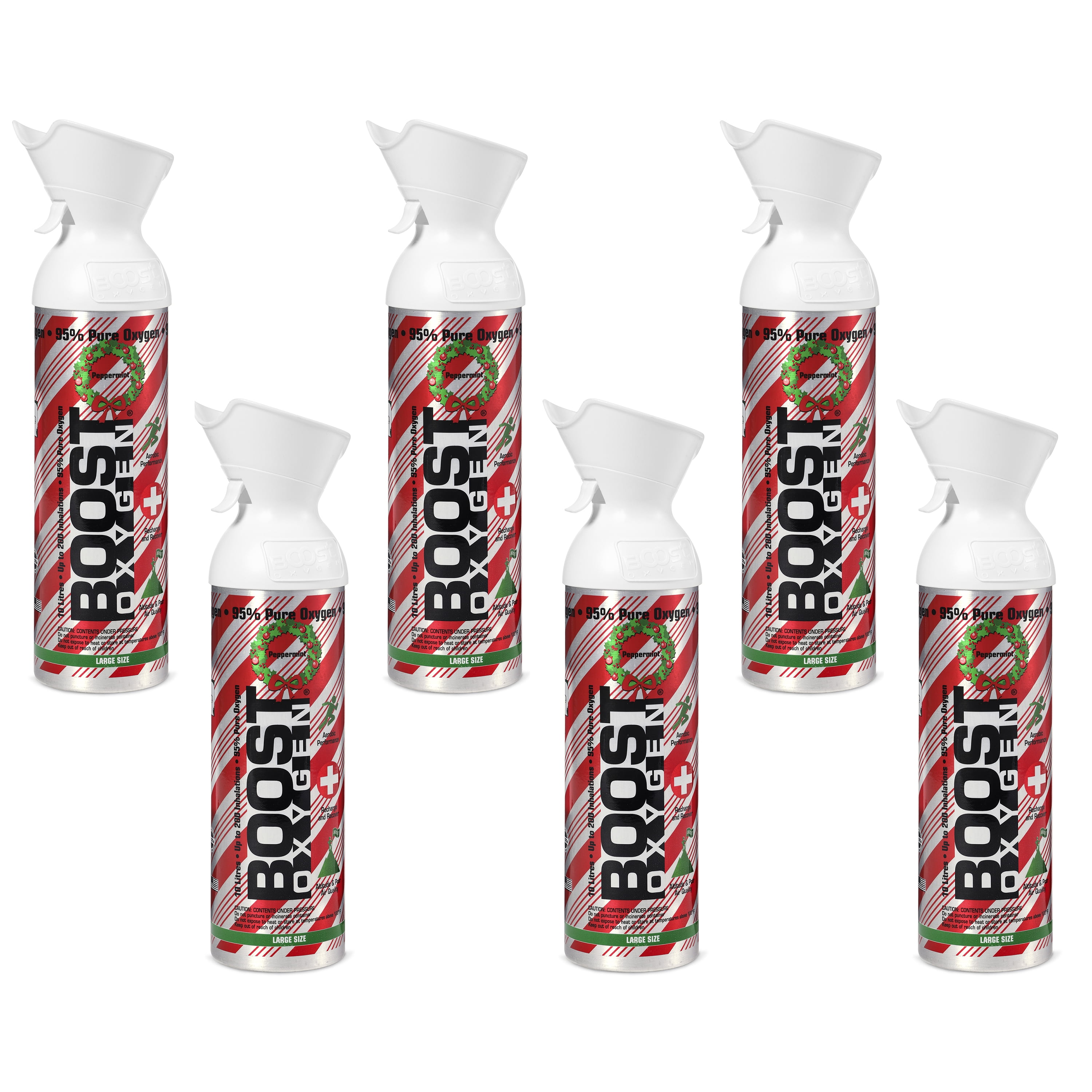 Boost Oxygen 10L Canned Oxygen Candy Cane Bottle, Peppermint (6 Pack)