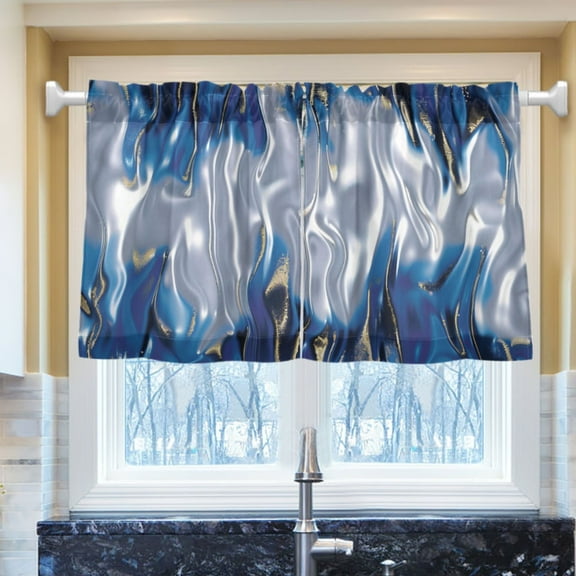 Ryvnso Blue Tie Dye Half Curtains Sets Tier 2 Panels Short Curtain Rod Pocket 27"W x 24"L