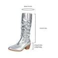 thumbnail image 7 of Rokment Metallic Slouchy Knee High Boots for Women Fashion Casual Leather Pointed Toe Chunky Stackable Heel Mid Calf Dress Tall Boots Fall Winter Silver Size 7, 7 of 7