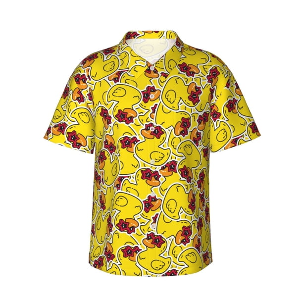 Fotbe Duck with Star Sunglasses Camisa Hawaiana para Hombre Unisex – Camisa Casual de Verano con Botones de Manga Corta de Algodón y Lino,Medium