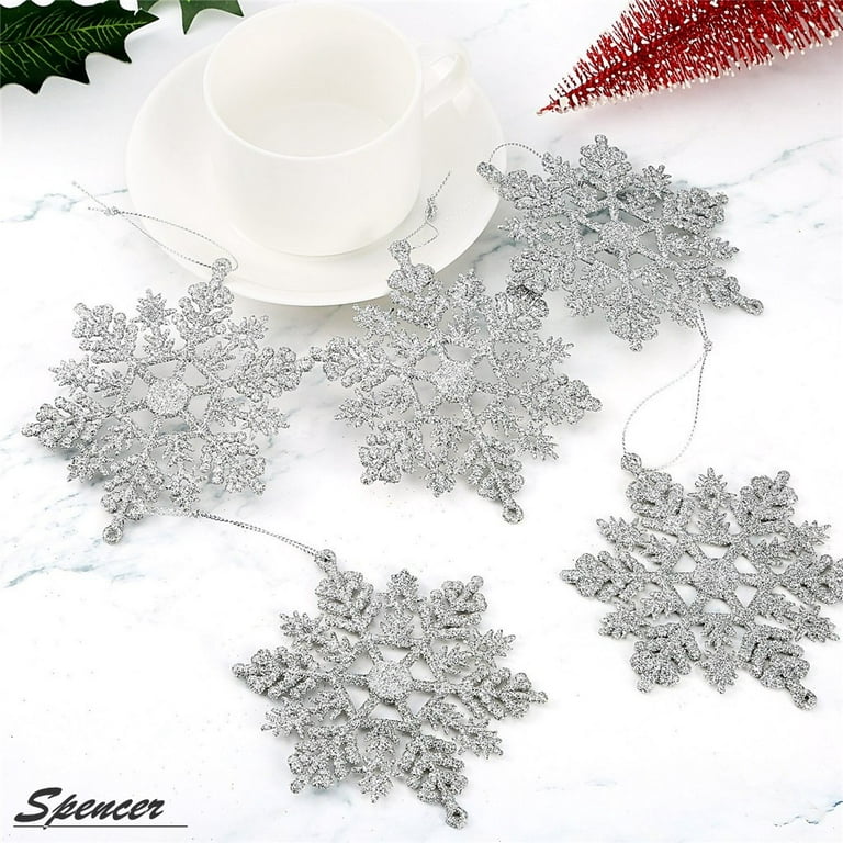 Snowflake Ornaments, 36PCS White Christmas Decorations Indoor Hanging  Plastic Glitter Snow Flakes