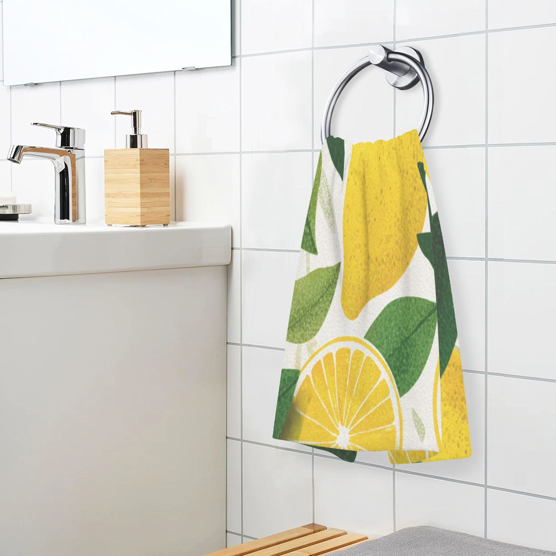2 Pieces of Cotton Towel Face Towel Set Hand Towel Bath Towel Cotton Bath Towel Sets Yellow Lemon Pattern