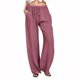 thumbnail image 1 of Pantalones anchos con cordón ajustable de lino para mujer - Material de poliéster - Cintura alta con bolsillos, 1 of 8
